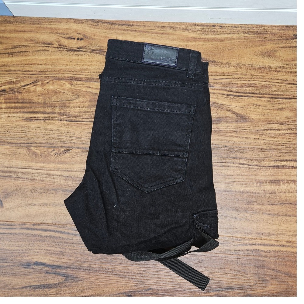 Focus Jeans Mens Black Distressed Tactical Cargo Streetwear Denim Pants 33x32
